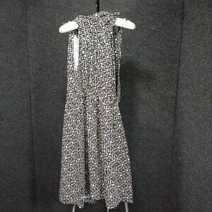 1960's Black White Abstract Print Silk Dress by Shoshanna